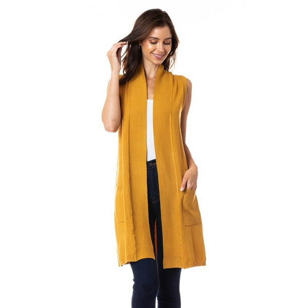 Chaleco ligero tejido con bolsas color Mostaza AMAD Casual para mujer Talla S
