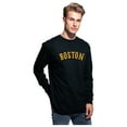 thumbnail image 2 of Daxton Retro Boston Arch Font Long Sleeves T Shirt Soft Medium Weight Cotton, Black Tee Gold Font, XS, 2 of 2