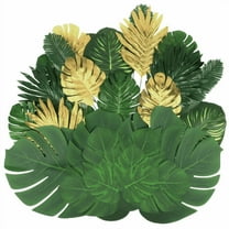 72 Pieces 10 Kinds Artificial Palm Leaves Golden Tropical Leaves with Stems Jungle Leaves Decorations for Hawaiian Luau Party Beach Baby Shower Wedding Birthday