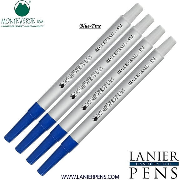 Lanier Combo Pack - 4 Pack - Monteverde Rollerball S22 Paste Ink Refill Compatible with most Sheaffer Style Rollerball Pens - Blue (Fine Tip 0.6mm)