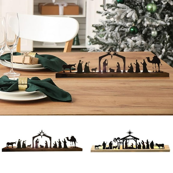 LEFTHIGH Home Nativity Scene Nativity Sets for Christmas Indoor Metal Nativity Set with Wood People Nativity Set Tree Nativity for Christmas Table Decoration Home and Kitchen