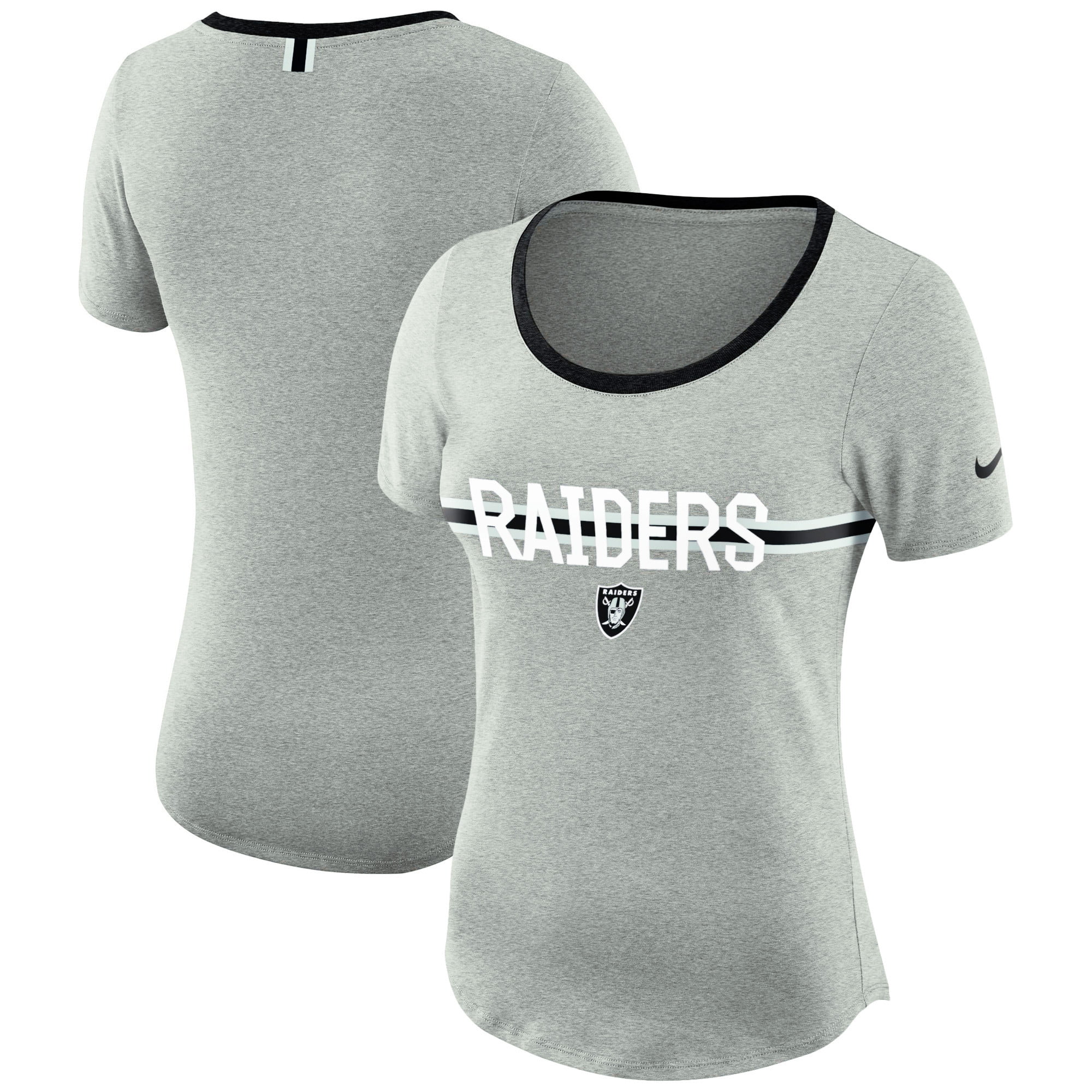 Lightweight ArtVerse NFS Oakland Football Stripes Womens Short Sleeve T-Shirt Large White and Silver 