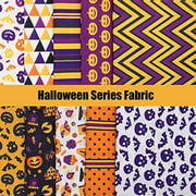 UgyDuky 10pcs Halloween Cotton Fabric Bundles 19.68 x 19.68 inches (50 x 50 cm) , Sewing Square Fabric Scraps, Precut Fat Bundle for Patchwork DIY Craft Sewing Halloween Decor Supplies(10
