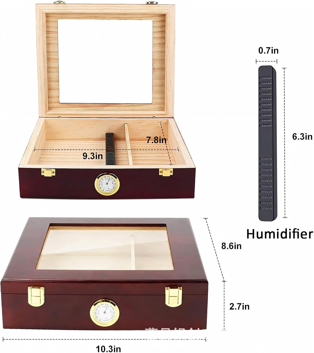 Humidor Cigar Box for Men:Cedar Wood Cigar Box,Cigar Humidor with Humidity Monitoring System,Cigar Case for Men for Holding 25-30 Cigars,Cigar Accessories for Men,10 * 8 in