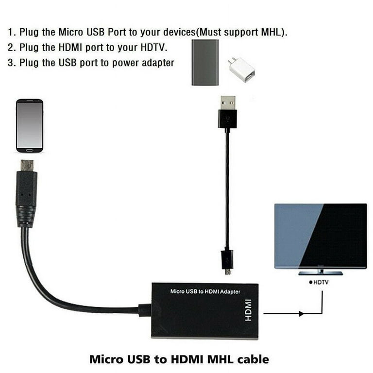 MHL Micro USB to HDMI Cable Adapter, MHL 5pin Phone to HDMI 1080P 4K Video  Graphic for Samsung Galaxy/LG/Huawei ect. Android Smart Phones That with
