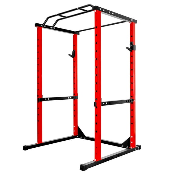 1200 LBS Rated Power Cage Squat Rack - Heavy Duty Multi-Functional Adjustable Power Rack with J-Hooks, Pull-up Bar & Safety Bars for Home Gym Strength Training, Weight Training & Bench Press