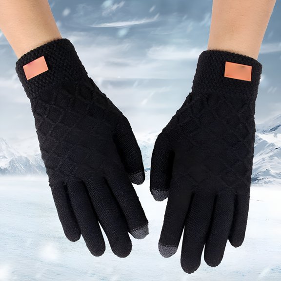 TELOLY Snow Gloves, Ski Gloves Autumn and Winter Knit Warm and Fleece Thickened Gloves Winter Riding Gloves Gloves for Cold Weather, Winter Gloves Black