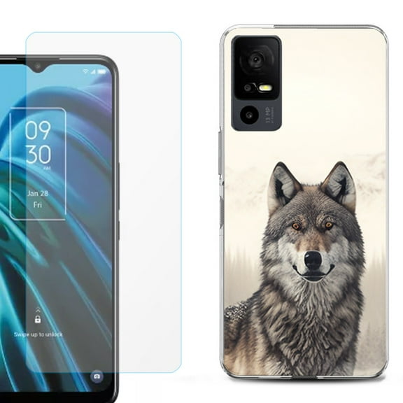 OneToughShield ® for TCL 40 XE 5G Shockproof Fashion Phone Case, with Tempered Glass Screen Protector - Wolf Snow