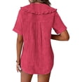 thumbnail image 5 of zbxnLI Women Casual Button down Blouses Tops Summer Short Sleeve Top Breathable Comfort Loose Ruffle Neck Outfits, 5 of 6