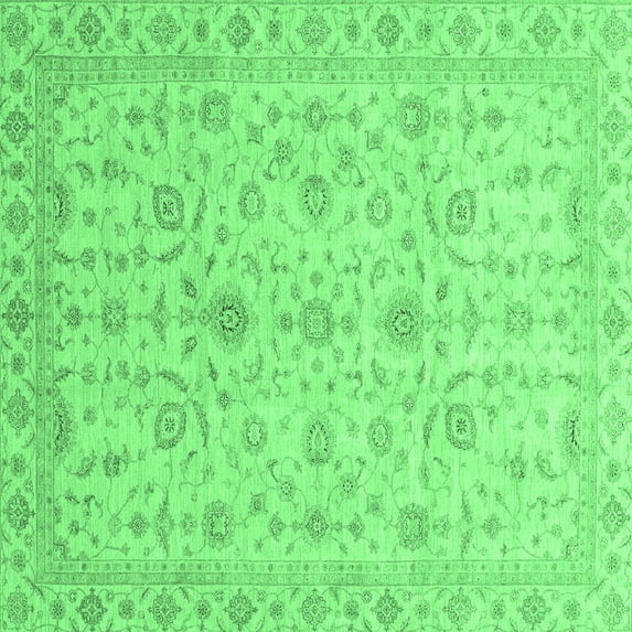 Ahgly Company Machine Washable Indoor Square Abstract Emerald Green Modern Area Rugs, 4' Square