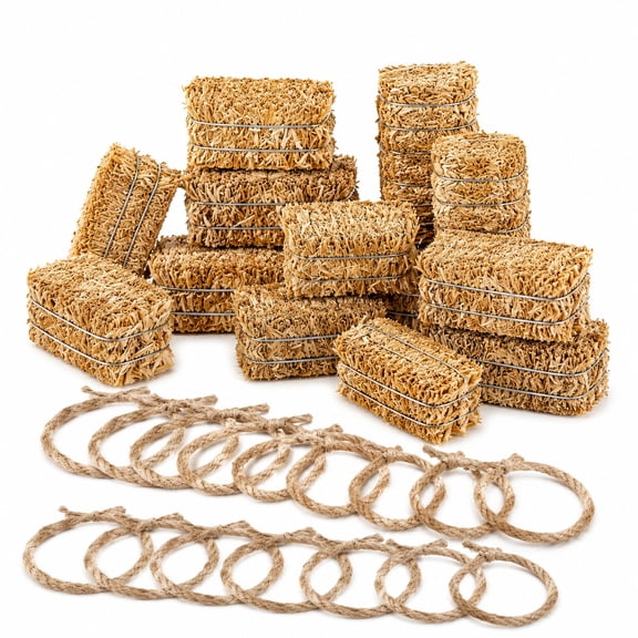 24 Pcs Western Party Decorations with Mini Hay Bales and Twine Rings, Rustic Cowboy Table Centerpieces for Birthday, Wedding and Harvest