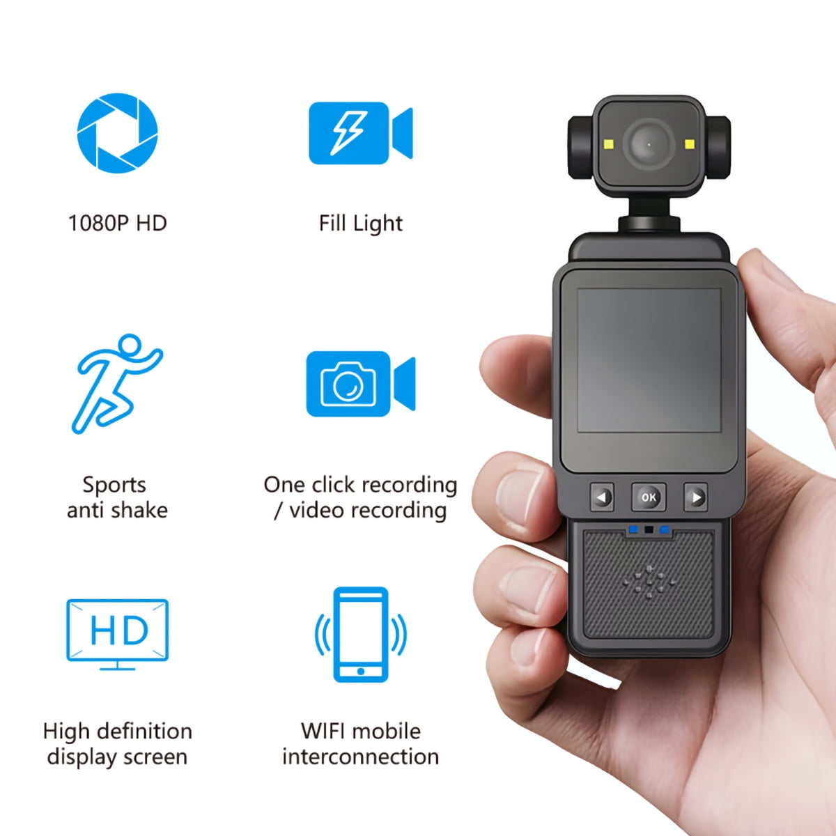 Mini Body Camera, 1080P FHD WiFi Video Camera with Audio and Photograph, Clip Pocket Vlog Camera for Daily Work Serving Records,180° Rotating Head, 120° Wide Angle, Built-in Flash, 64GB Card