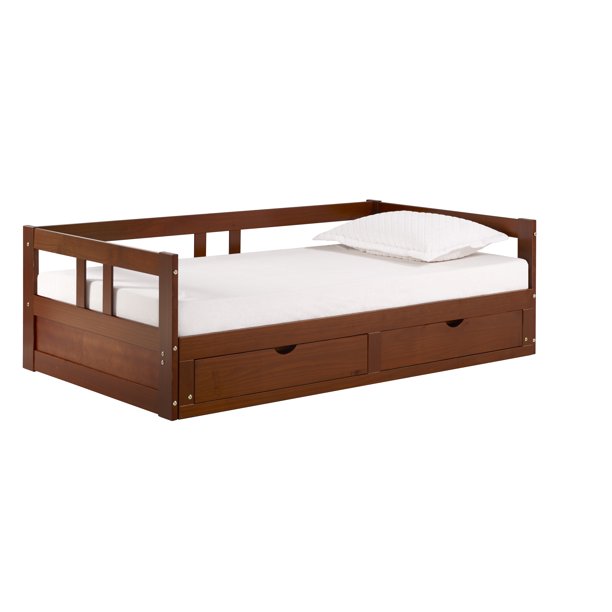 Melody Twin to King Extendable Day Bed with Storage, Chestnut Walmart