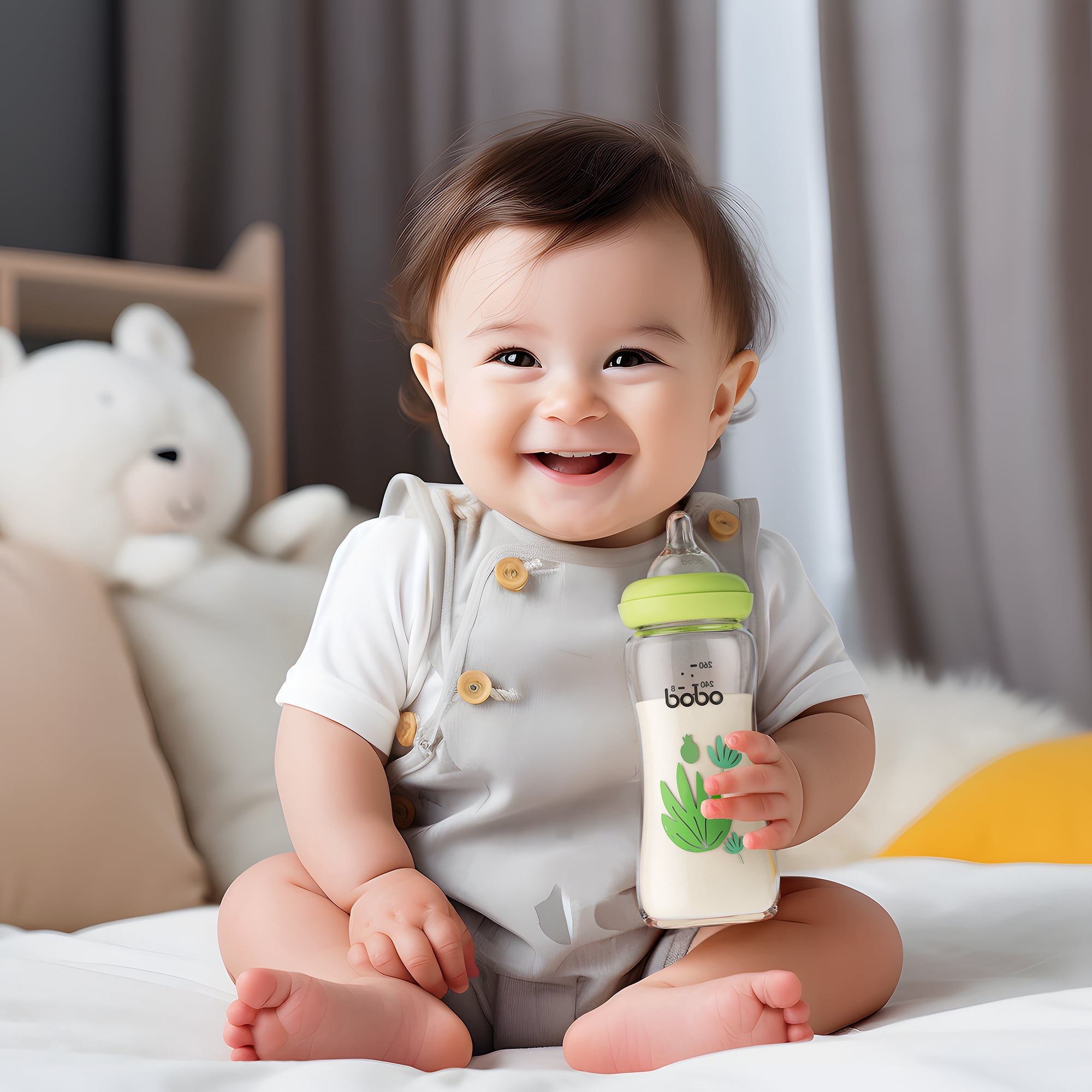 YOHKOH Natural Glass Bottle with Natural Response Nipple,Green, 8.8oz,2Pk,Baby Bottles Gift Set