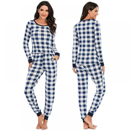

[BRAND FACTORY PRICE!]Women s Pajamas Set Plaid Long-sleeved Pajamas Soft Home Service Two-piece Set