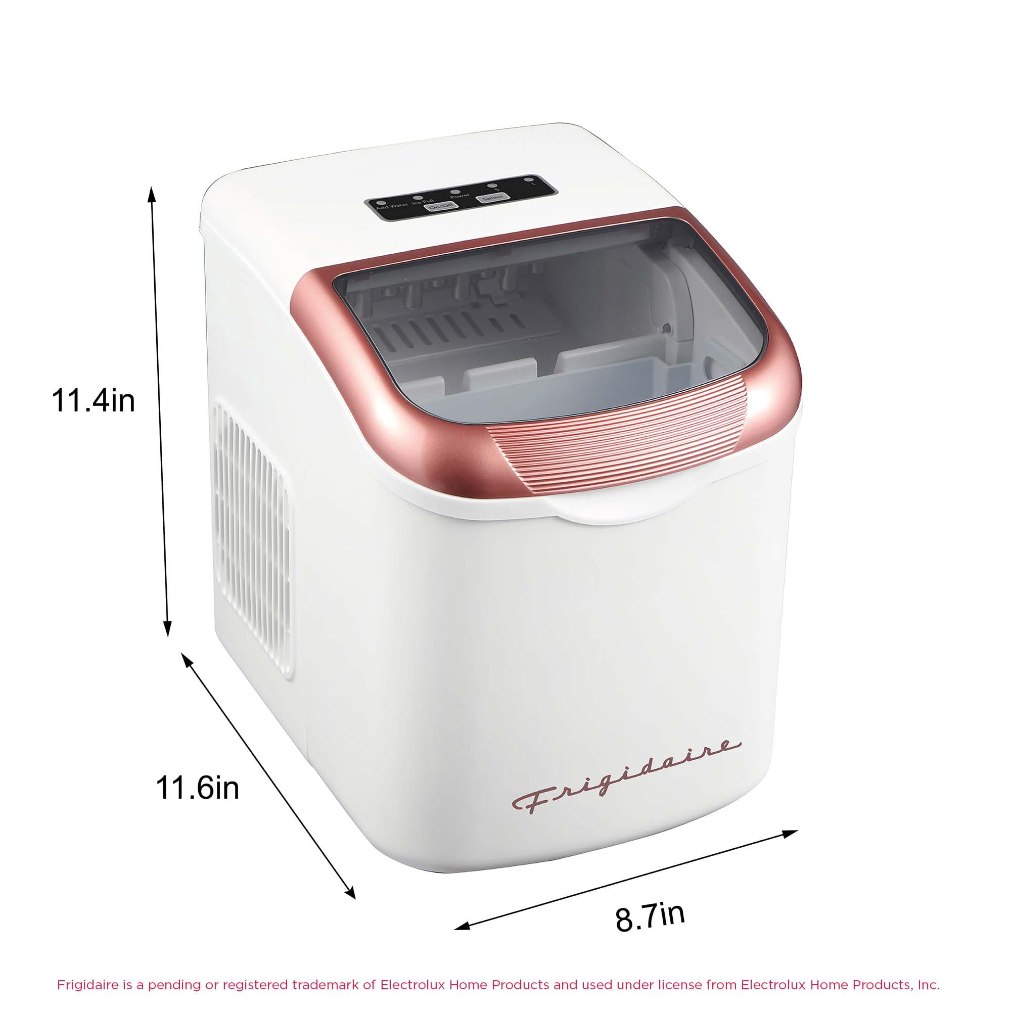 Frigidaire 26 Lbs. Retro Countertop Ice Maker, Bullet Shaped Ice, White/Rose Gold