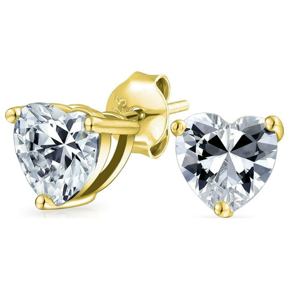Bling Jewelry Womens Romantic Tiny .75CT Sparkling CZ Cubic Zirconia Solitaire Heart Stud Earrings Gold .925 Sterling Silver 7MM
