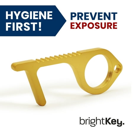 BrightKey Clean Key Brass Hand Tool - No Touch Brass Door Opener EDC Tool - Hygiene Keychain Touchless CleanKey - Safe Touch Contactless Multitool