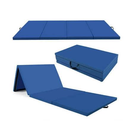 Canddidliike 4-Panel PU Leather Folding Exercise Mat with Carrying Handles-Navy, Folding Thick Exercise Mat for Tumbling, Martial Arts, Gymnastics, Stretching, Core
