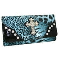 thumbnail image 1 of WC99-BLU & LP Western Rhinestone Cross Accent Wallet - Blue & Leopard, 1 of 1
