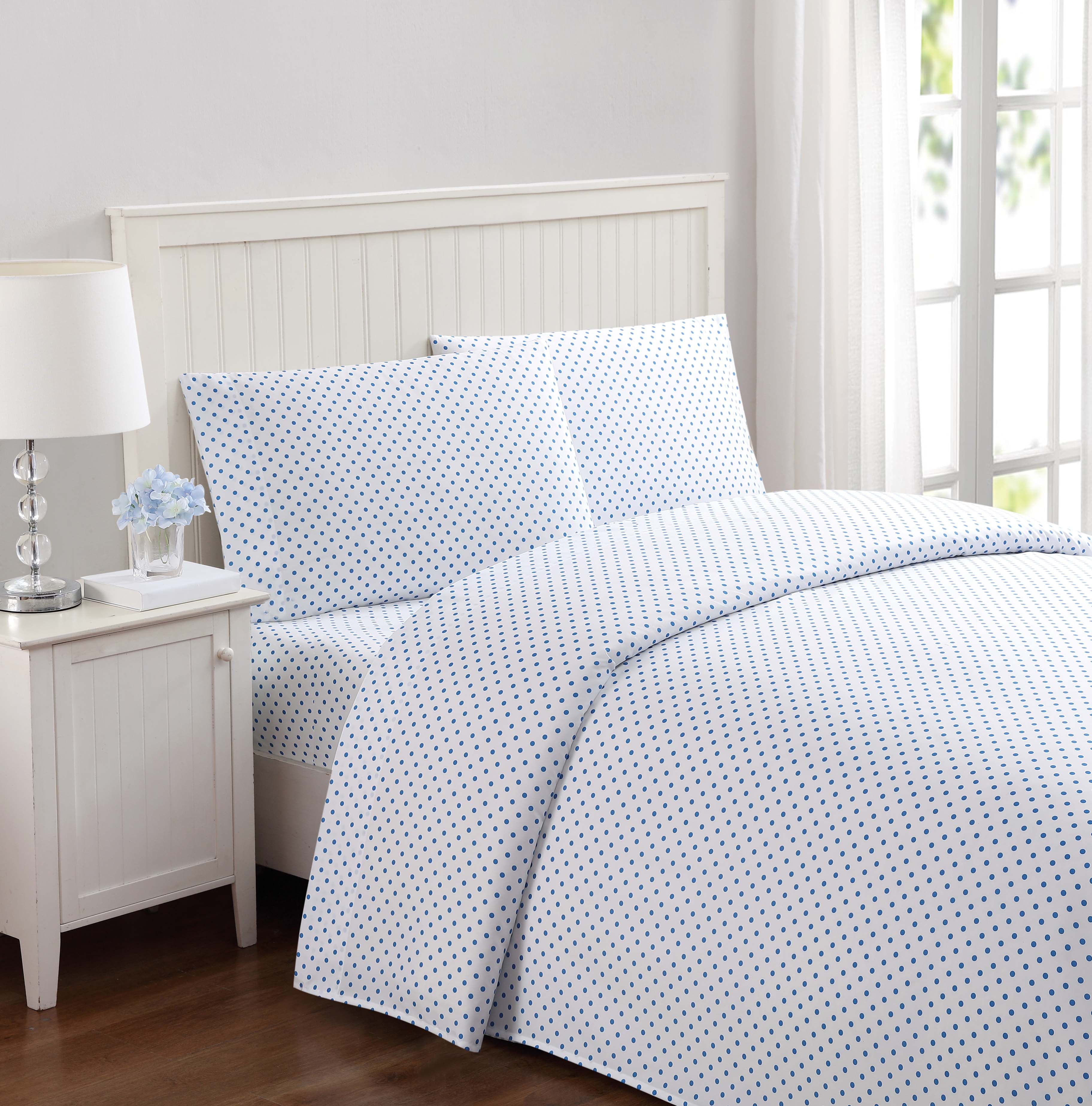 Truly Soft Everyday Dot Blue Twin Sheet Set - Walmart.com