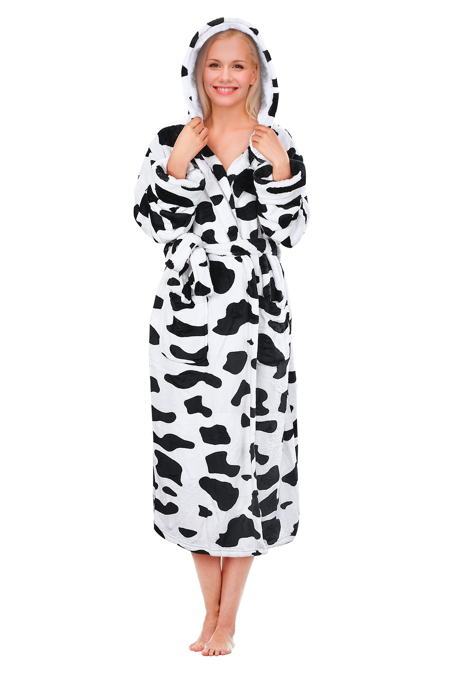 Hooded Sherpa Robe Long Plush Fuzzy Bathrobe for Women with Hood Sherpa ...
