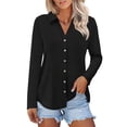 thumbnail image 2 of Delayuji Womens Button Down Shirts Long Sleeve Tops Solid Color Casual Spring Trendy Tops, 2 of 7