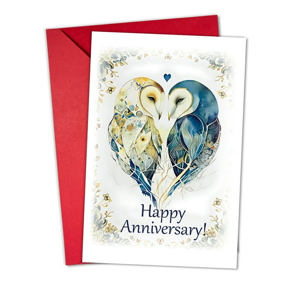 Happy Anniversary Card – Beautiful Owl Design with Heart – Blank Inside for Personal Messages – Perfect for Couples, Weddings, or Milestone Celebrations