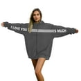 thumbnail image 2 of Avrnliq Womens Dark Gray Oversized Graphic Hoodie I Love You This Much Valentine's Day Zip Up Fleece Gift for Her,Size S, 2 of 9