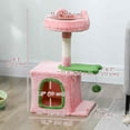 thumbnail image 3 of PawHut 28" Cat Tree Tower with Plush Top Bed, Pink & Green, 3 of 10