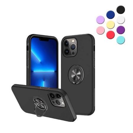 Entronix Heavy Duty Ring Case for iPhone 12 Pro Max, Shockproof Slim Fit Kickstand, Black