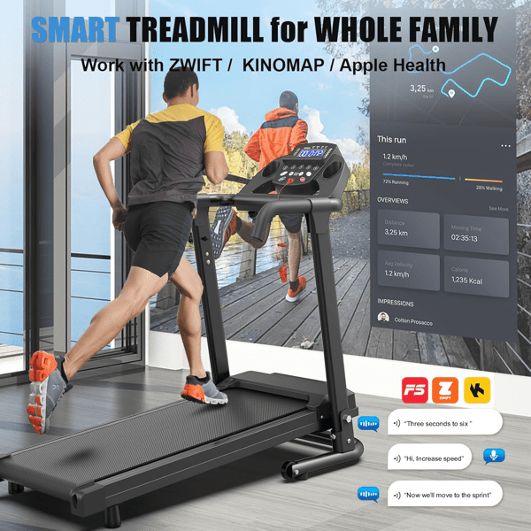 Ambifirner 3.0HP Foldable Treadmill with App Control - 300LBS Capacity, 6.0 MPH, Fitshow App for Home Gym, Small Spaces & Apartment Fitness