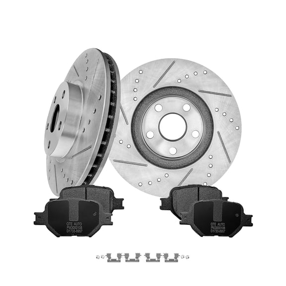 Set of 6 Front 275mm Drilled Slotted Brake Disc Rotors-Ceramic Brake Pad Kit For 2005-2010 Scion TC