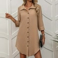 thumbnail image 4 of SMihono Women's Summer Short Sleeve Turndown Collar Dress Casual Button Down Slim Fit Business Office Dresses 2025 Basic Shirt Dress Brown M, 4 of 7