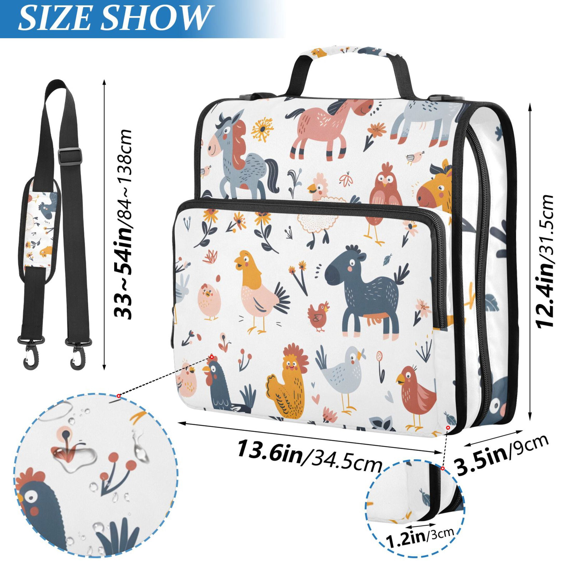 ALAZA Zipper Binder Cartoon Horse Chicken 3 Ring Trapper Keeper File Folder Organizer Bag