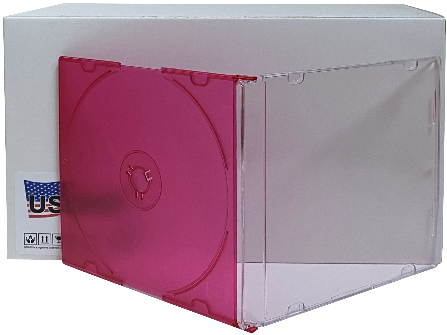 USDISC CD Jewel Cases Slimline 5.2mm, Single 1 Disc, Multicolor, Pack Of 25
