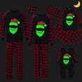 thumbnail image 3 of Pijamas familiares a juego de Navidad, conjunto de pijamas negros luminosos con cabeza de Papá Noel brillante, 3 of 4