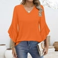 thumbnail image 2 of Yubnlvae Orange Blouses for Women Casual 3/4 Length Sleeve Womens Tops V Neck Tshirts Shirts with Flared Sleeve, M, 2 of 5