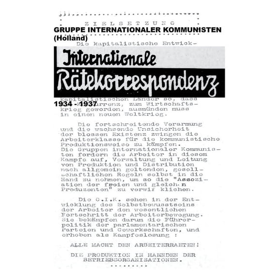 Gruppe Internationaler Kommunisten (Holland): Internationale RÃ¤tekorrespondenz 1934 - 1937, (Paperback)
