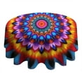 thumbnail image 4 of Colorful Tie Dye Peacock Mandala Pattern Round Tablecloth 60"x60",Wrinkle Wipeable Table Cloth for Kitchen Dining Room Picnic Patio Party, 4 of 6