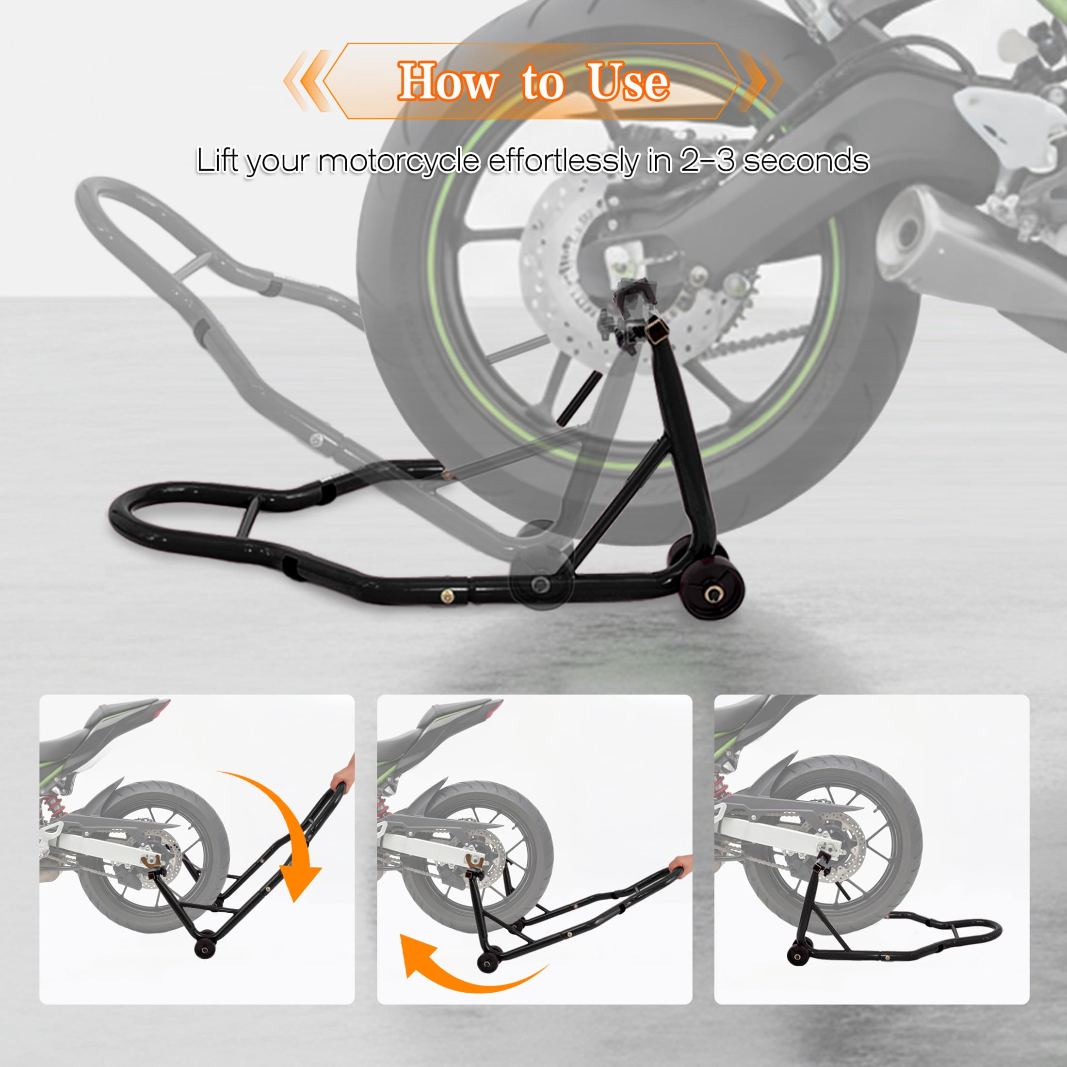 Noble House Universal Motorcycle Front and Rear Lift Stand, Heavy Duty Universal Wheel Paddock Stand, Black