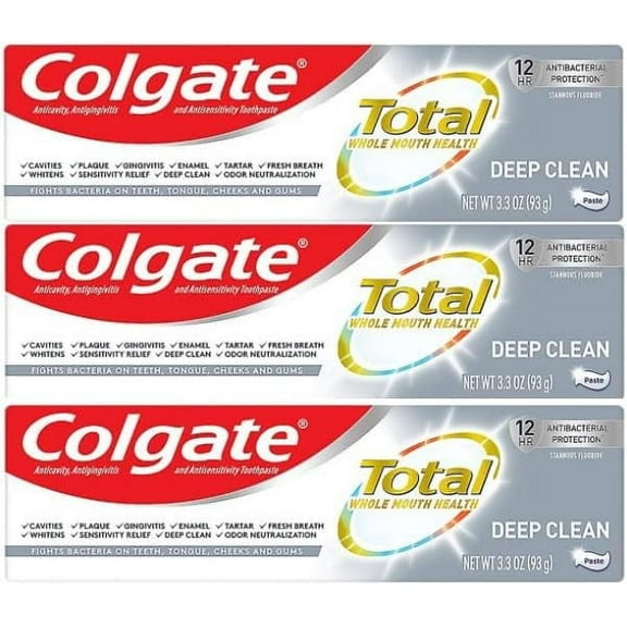 Colgate Total Toothpaste, Deep Clean, 3.3 Ounce - Pack of 3