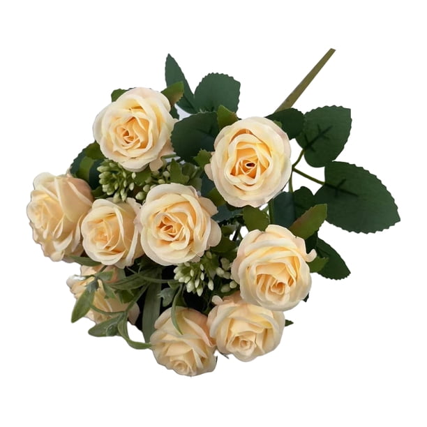 Ramo de rosas artificiales de varias cabezas con tallo para ramo de novia, boda, fiesta, centro de mesa, decoración del hogar