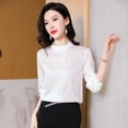 thumbnail image 4 of Blusa de seda auténtica para mujer, estilo informal, estilo vintage coreano, cuello redondo, manga larga, camisa elegante, nueva ropa de moda, 4 of 5