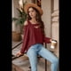 thumbnail image 3 of Blusa de Verano con Escote Cuadrado y Hombros Descubiertos para Mujer, Color Rojo Vino, Talla XL, 3 of 8