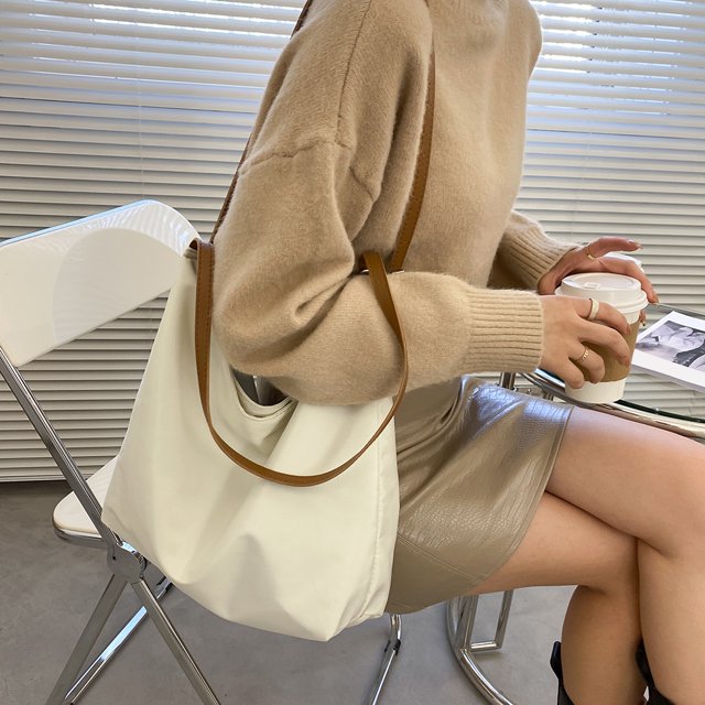 Bolso simple de tela Oxford para mujer, bolso de hombro de gran capacidad de color (blanco)