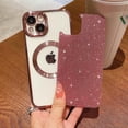 thumbnail image 4 of Compatible with iPhone 14 Magnetic Glitter Case, Luxury Plating Cute Bling Clear Phone Case, Compatible with MagSafe for Women Girls with Camera Protector Back Cover - Pink, 4 of 10
