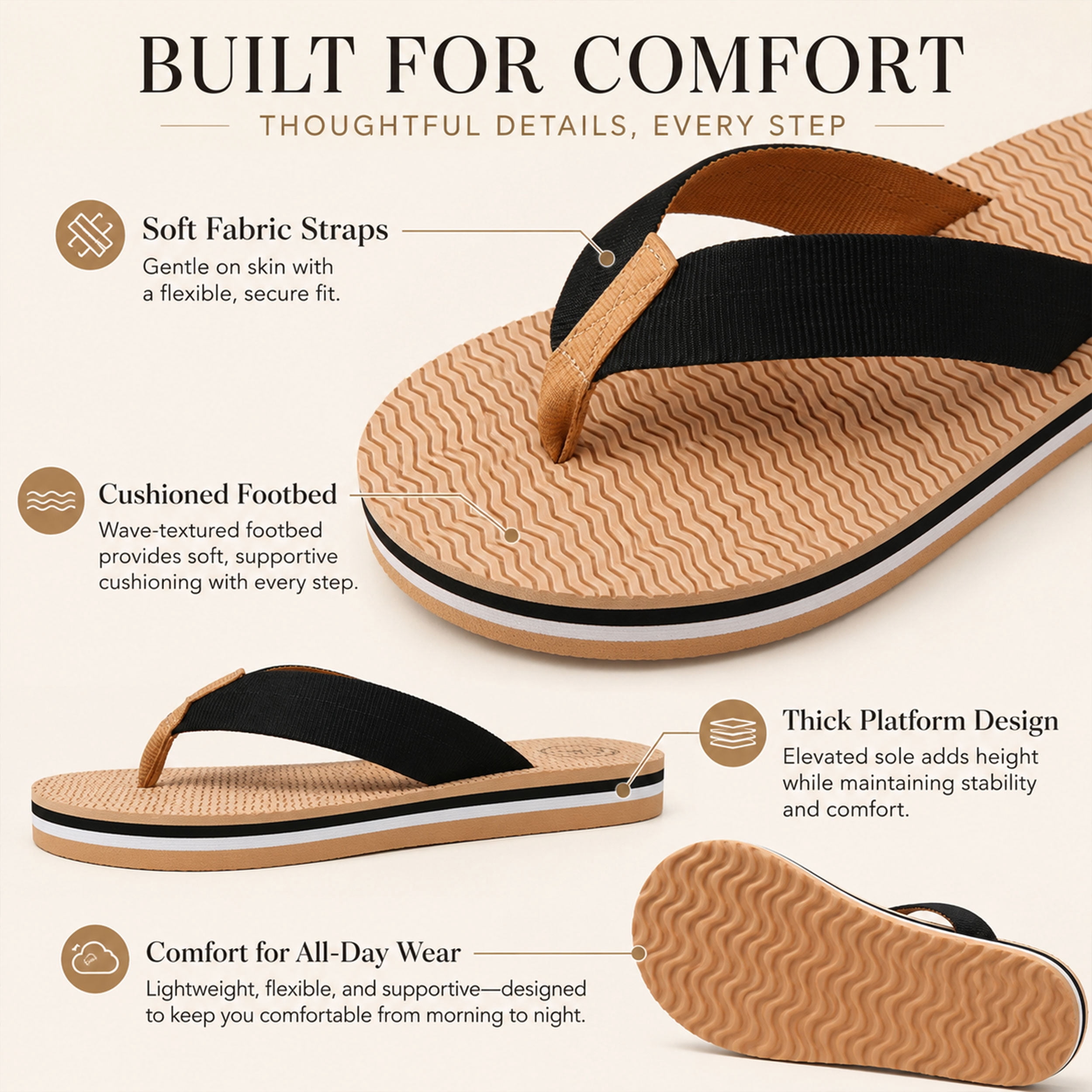 Women’s Comfort Flip Flop Sandals with Cushioned Footbed, Lightweight Non-Slip Thong Slides for Beach, Pool, Shower, Travel and Everyday Summer Wear
