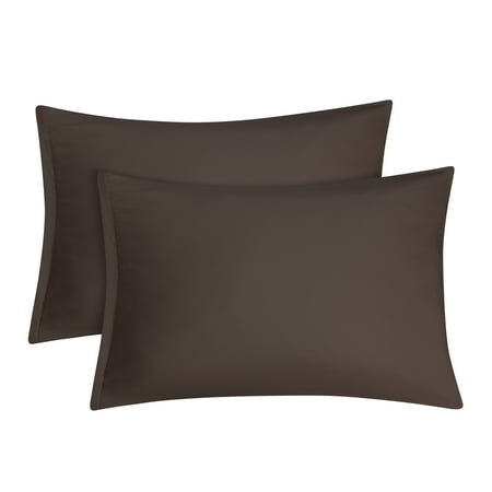 Luxury Pillowcases - Luxury 1800 Soft Microfiber Pillowcases Set of 2 Pillow Case Zippered, Wrinkle Resistant, Brown, Standard