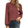 thumbnail image 1 of MeetoTime Hauts à Manches Longues en Coton pour Femmes, Habillés, Couleur Unie, Chemise Décontractée de Travail, Tunique à Col Ras du Cou, 1 of 7